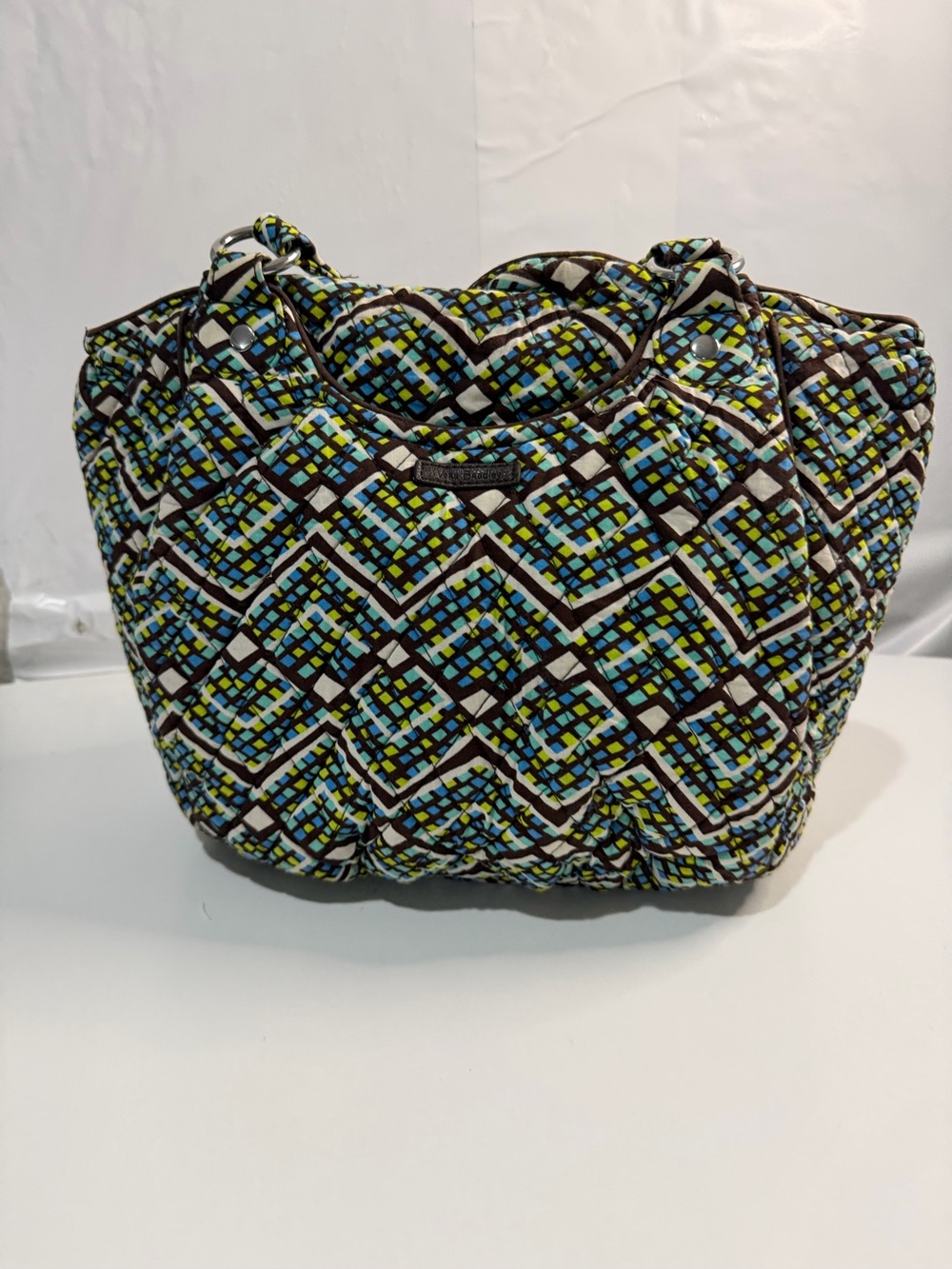 Vera Bradley Quilted Tote in Blue, Green and Brown Geo Print